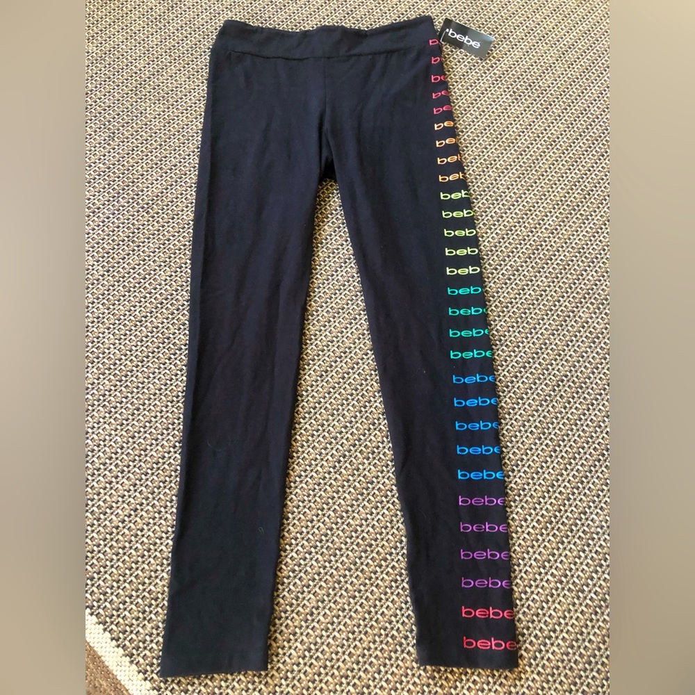 💕NEW Bebe Colorful Logo Black Athletic Athleisure Leggings
